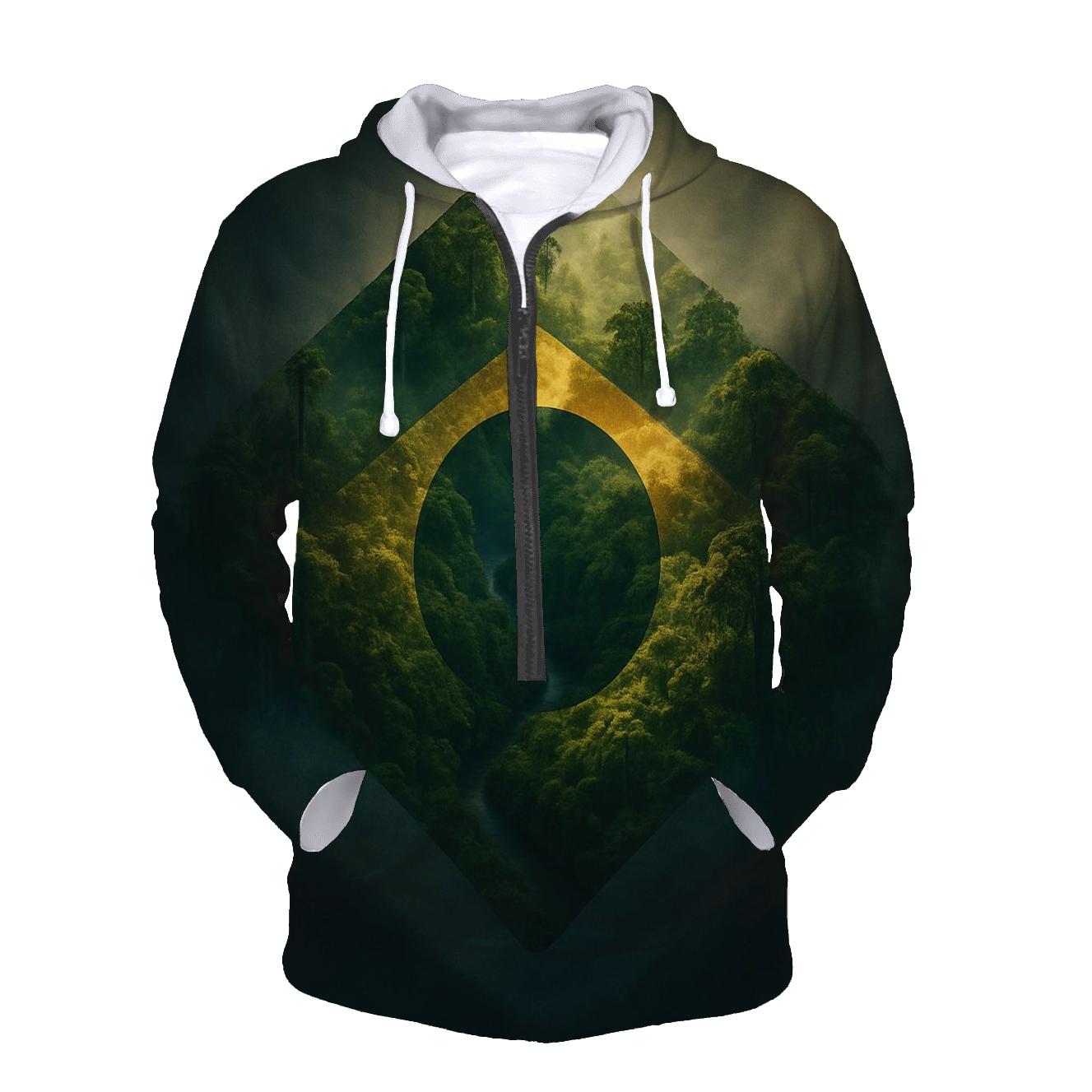 Double Exposure Flag Of Brazil With Rainforest Canopy hoodie trends