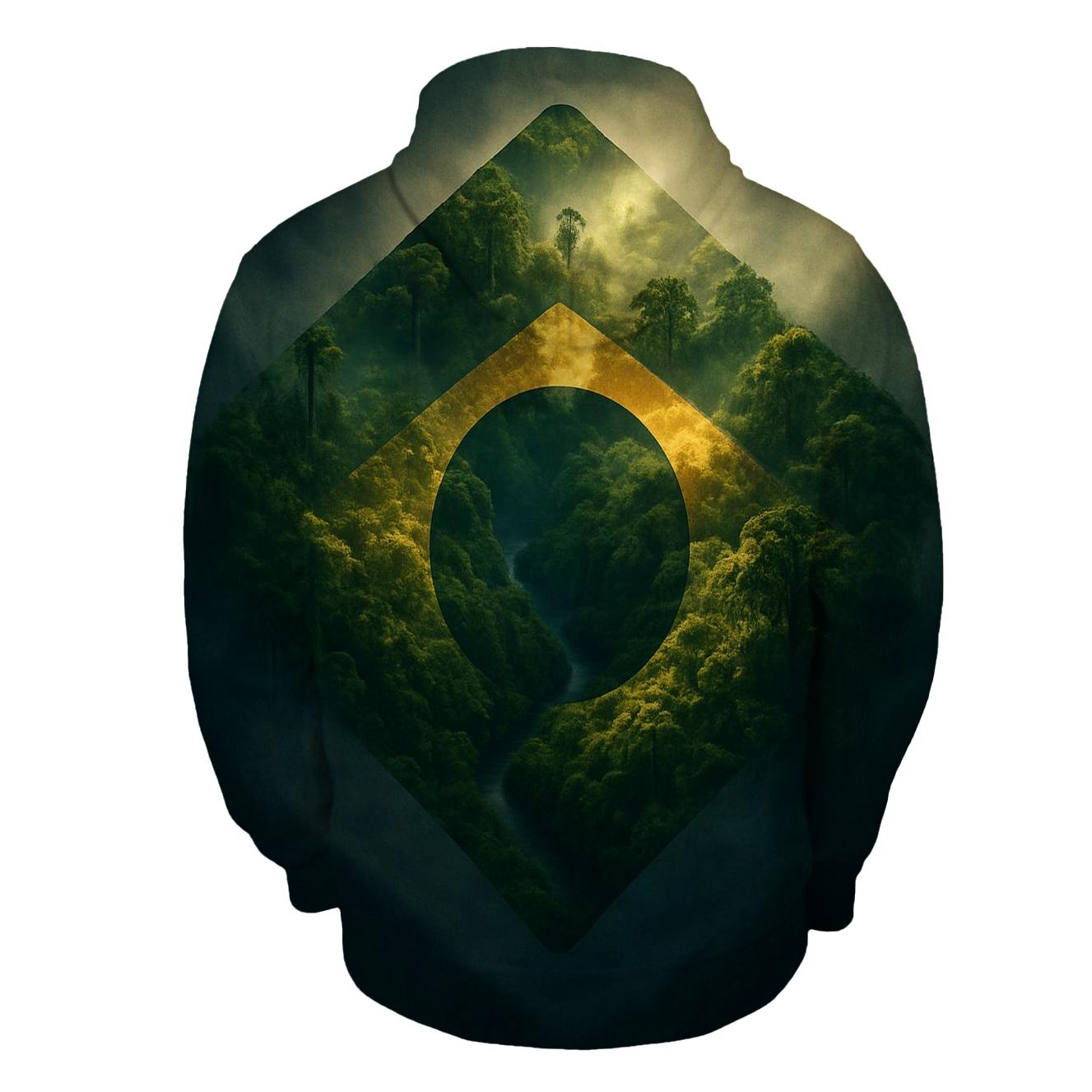 Double Exposure Flag Of Brazil With Rainforest Canopy hoodie trends