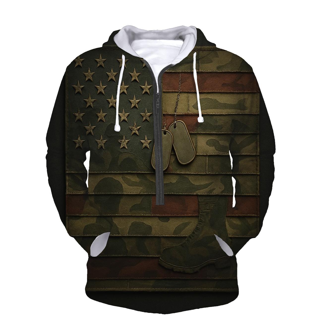 Camouflage Mosaic Flag With Service Emblems In Shadow lightweight hoodies