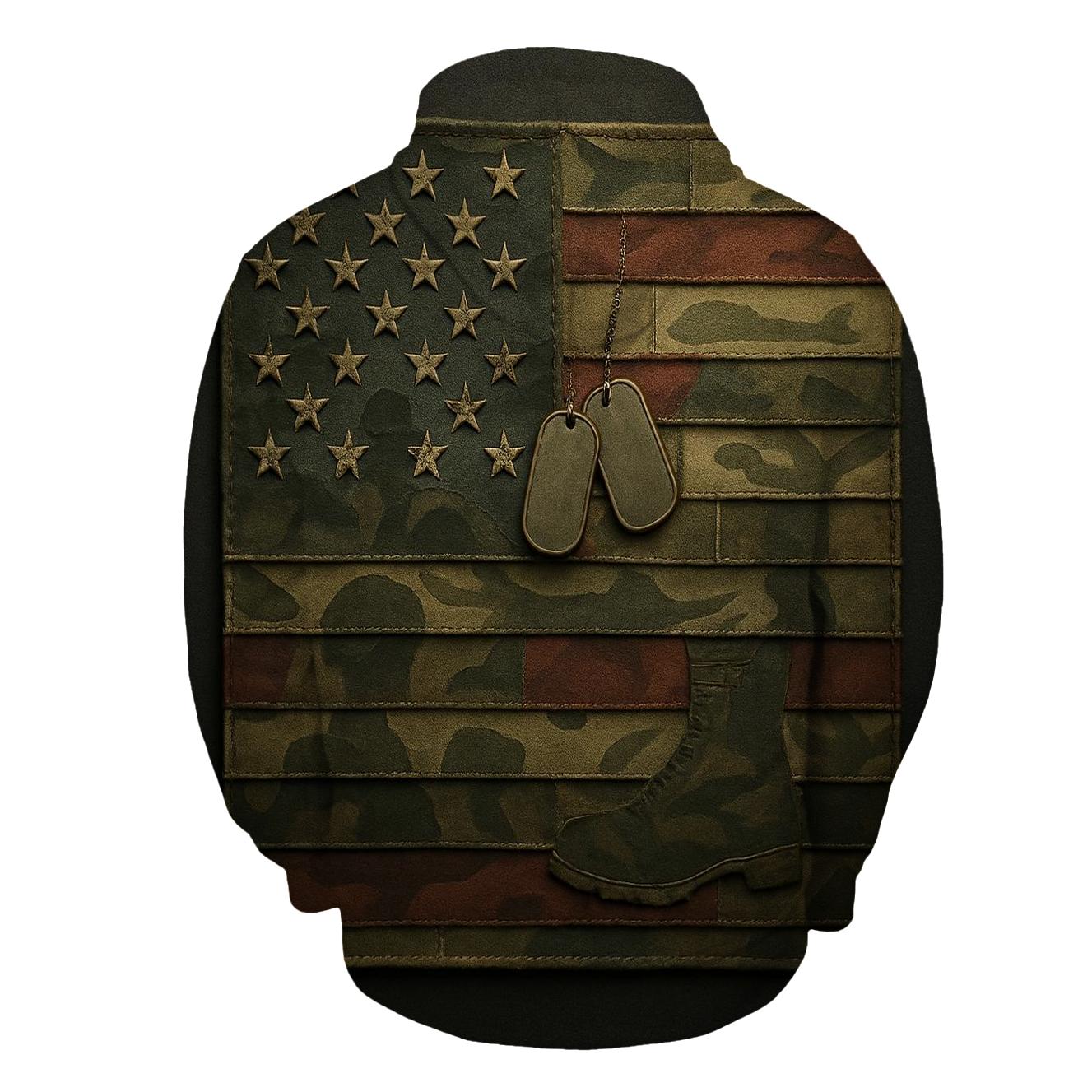 Camouflage Mosaic Flag With Service Emblems In Shadow lightweight hoodies