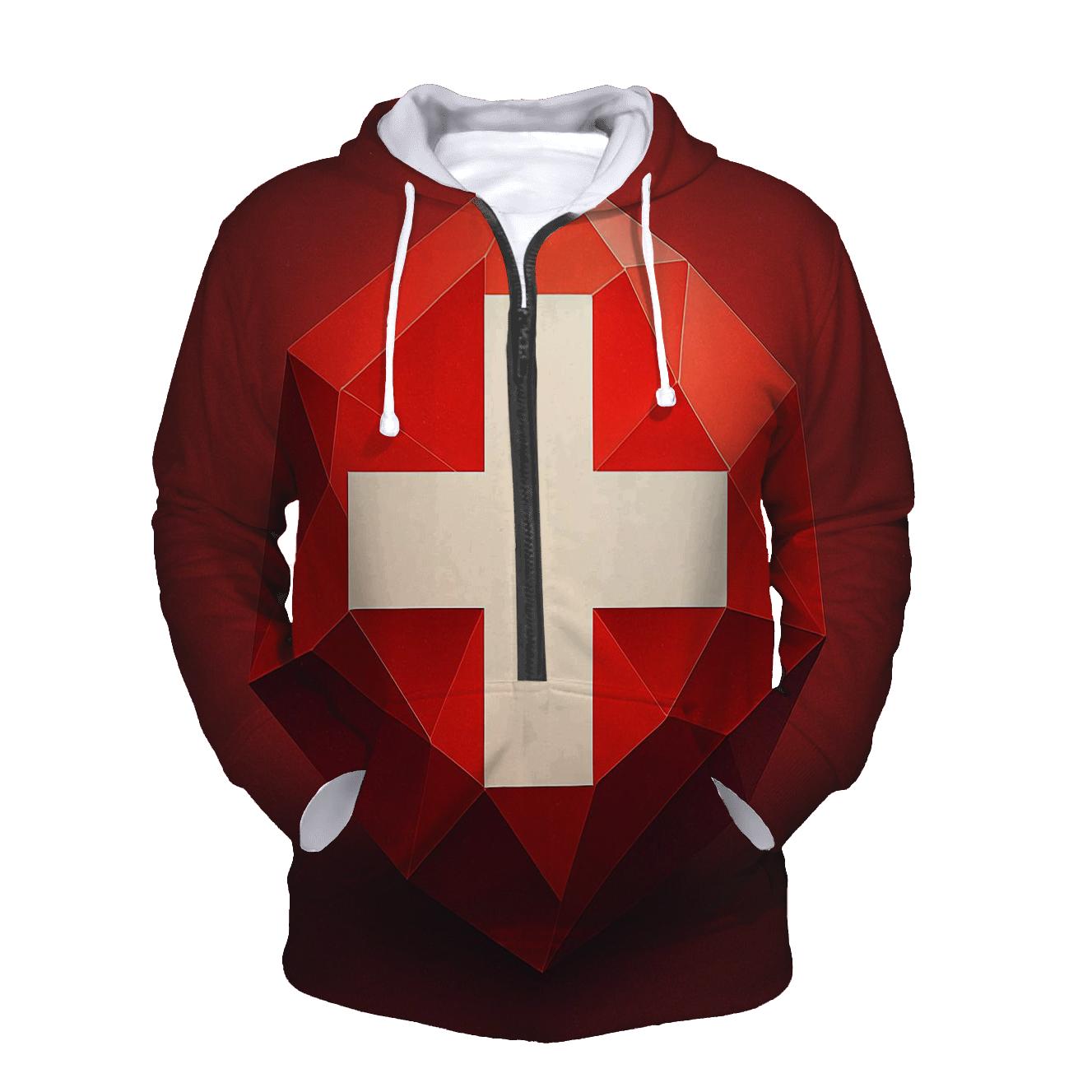 Minimalist Geometric Flag Of Switzerland As Alpine Crystal custom hoodies