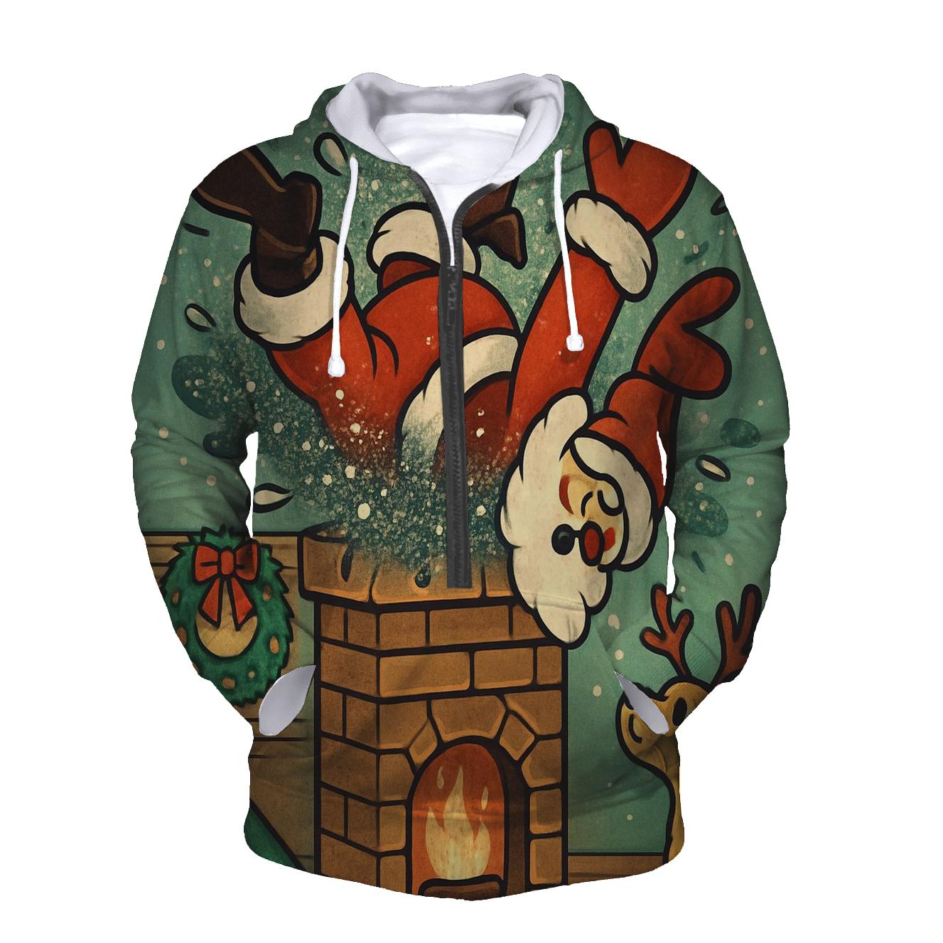 Santa Stuck In Chimney With Sparkle Soot lightweight hoodies