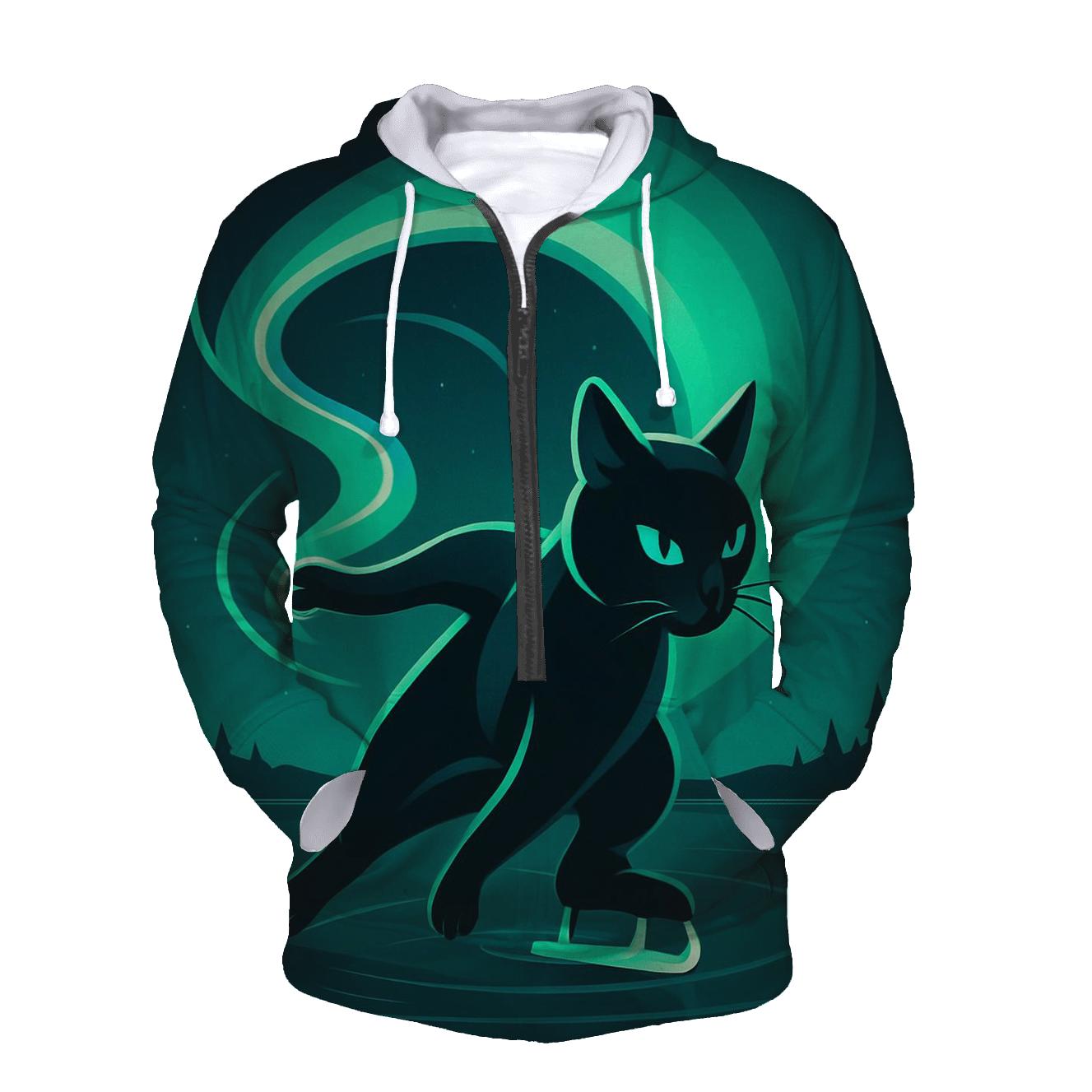 Aurora Ribbon Skater Cat printed hoodies