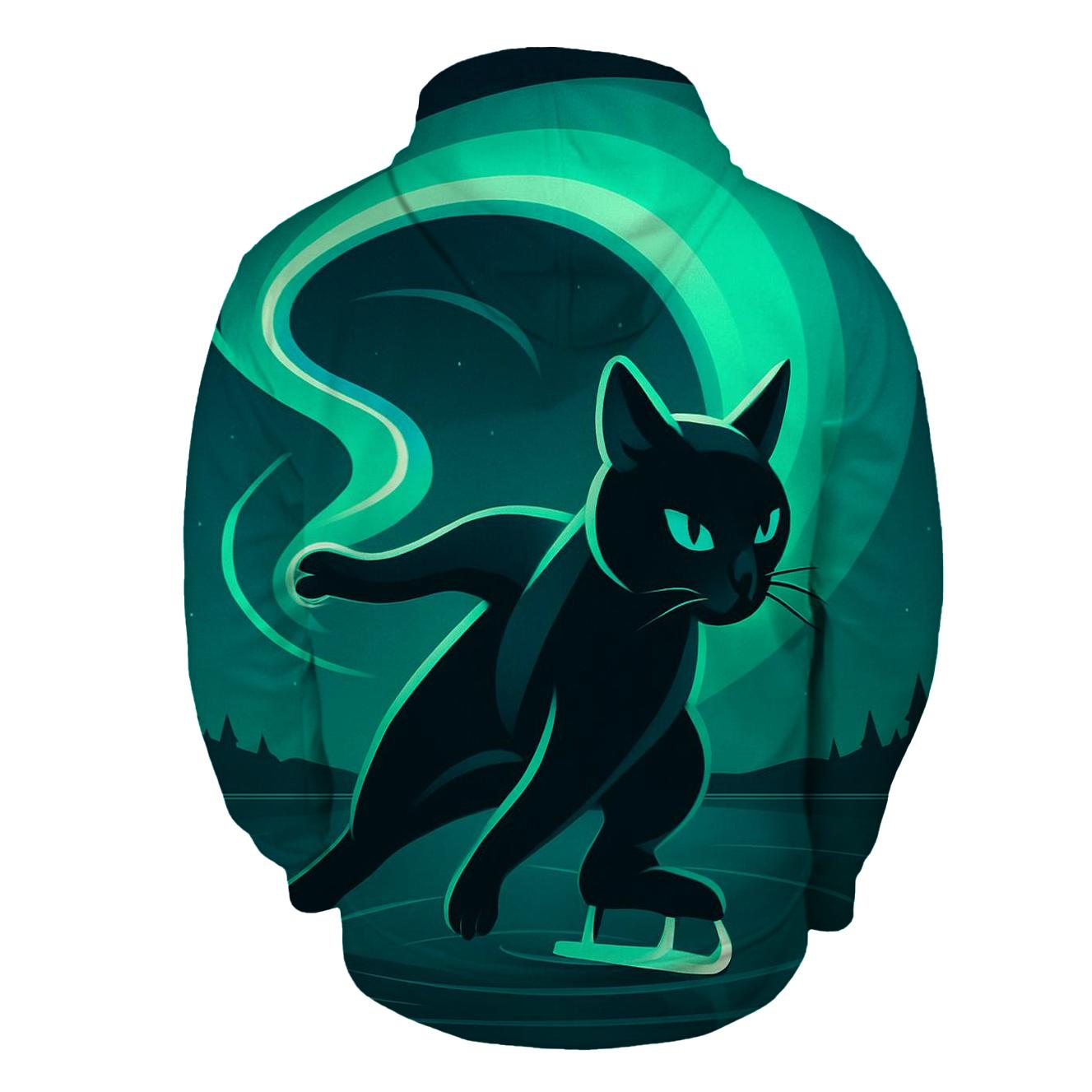 Aurora Ribbon Skater Cat printed hoodies
