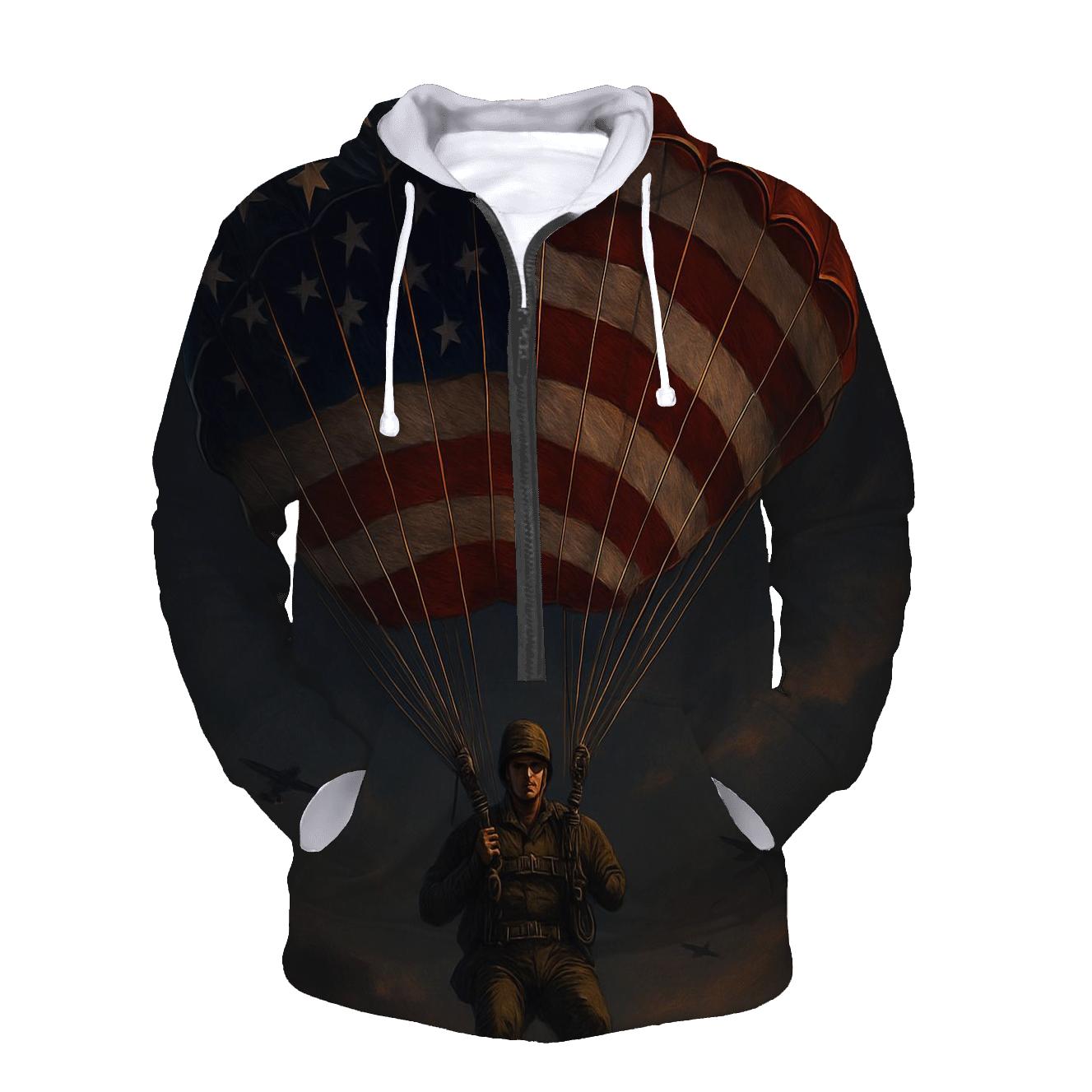 Paratrooper Descent Through Starfield Stripes zip-up hoodies