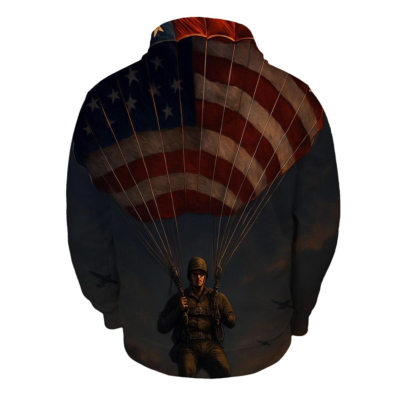 Paratrooper Descent Through Starfield Stripes zip-up hoodies