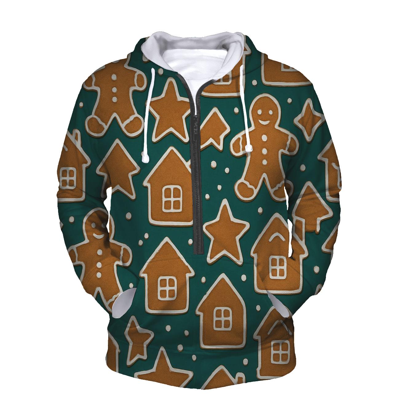 Gingerbread Cookie Tile Mosaic On Teal Background heavyweight hoodies