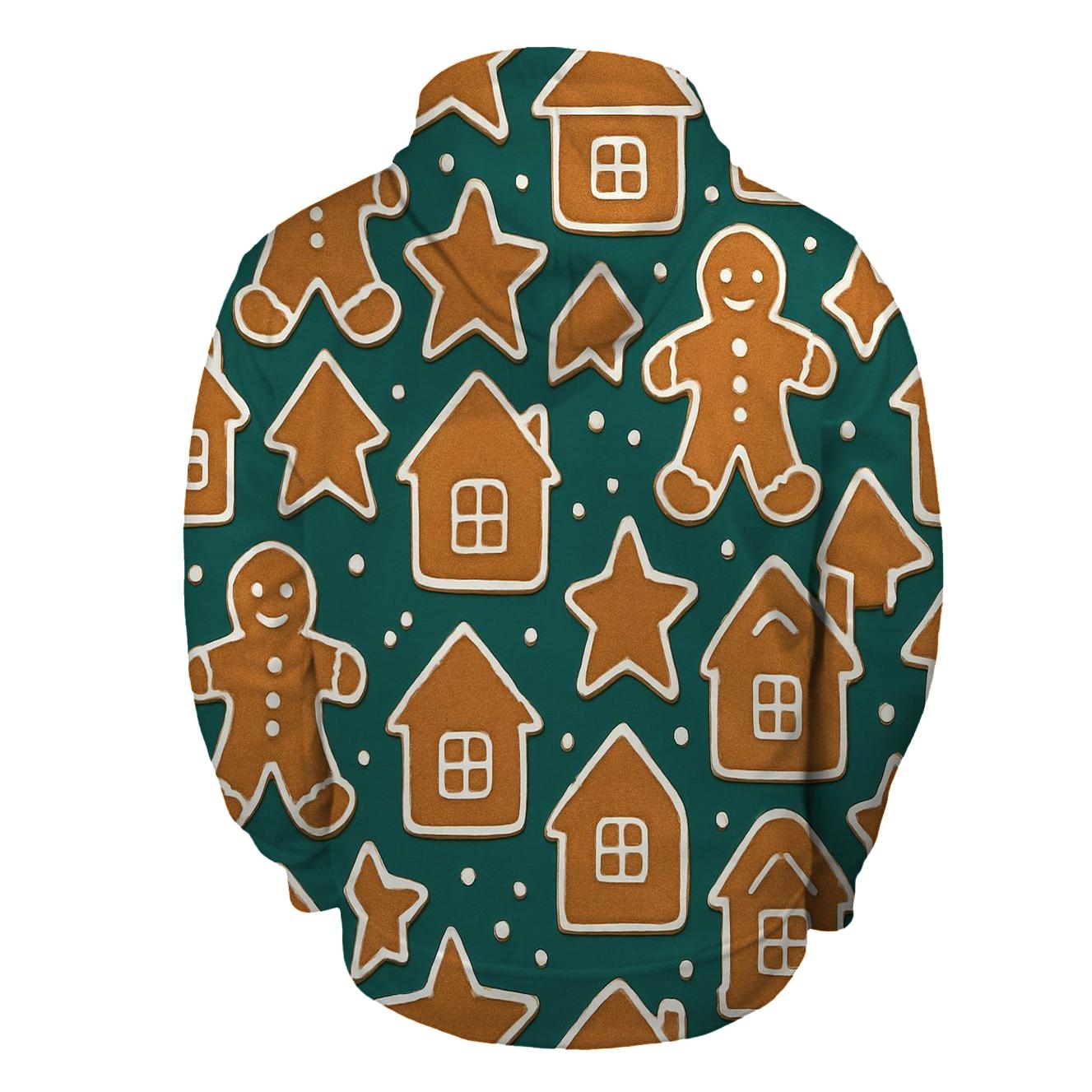 Gingerbread Cookie Tile Mosaic On Teal Background heavyweight hoodies