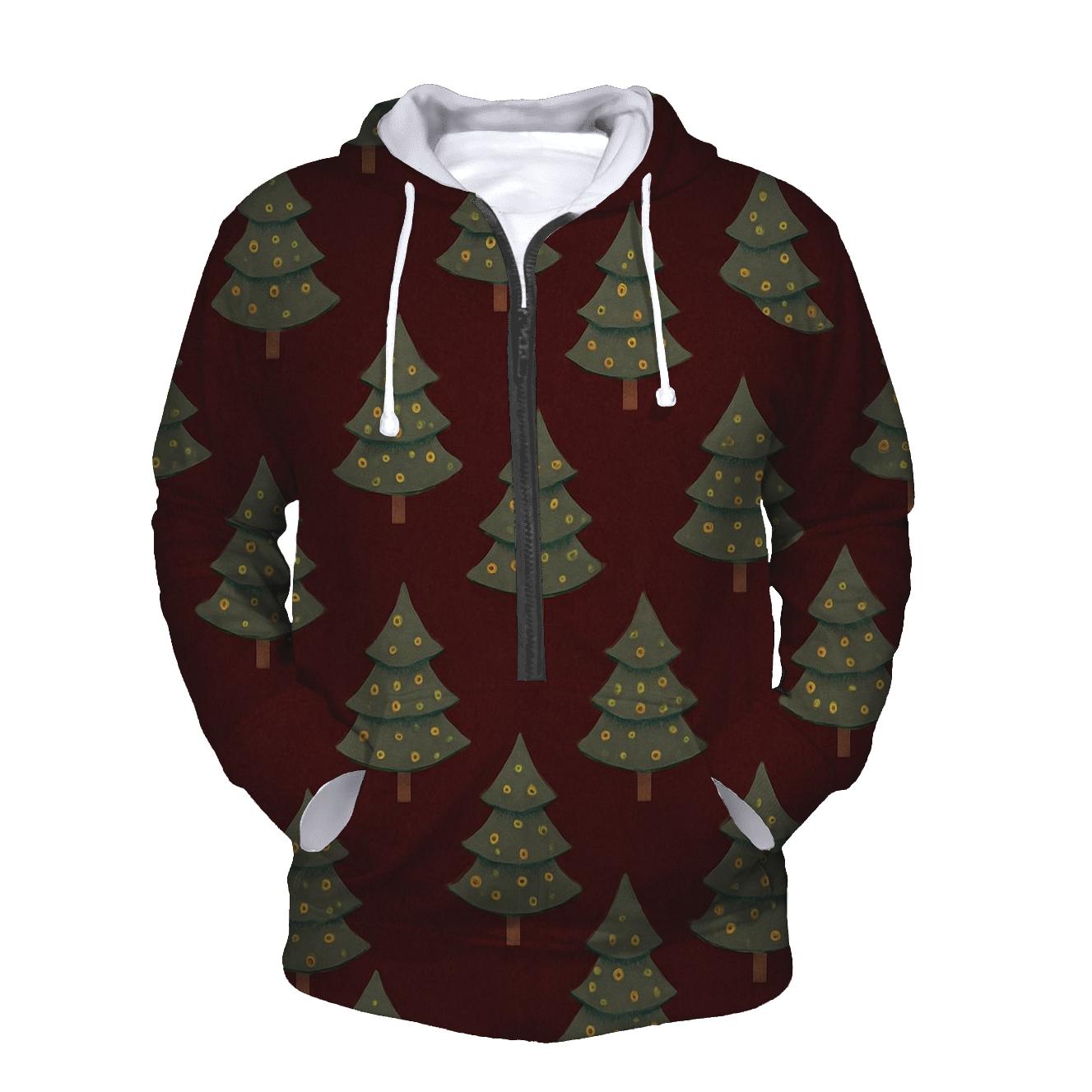 Christmas Tree Spiral Rows On Burgundy Background premium hoodies