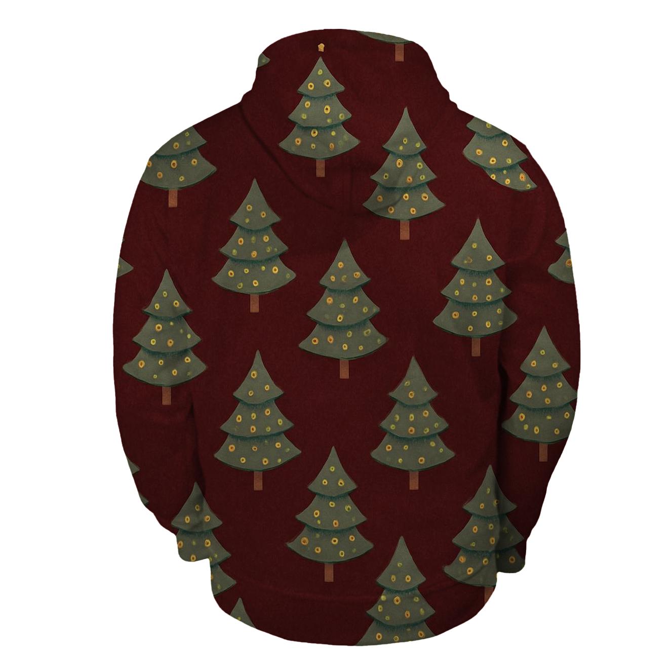 Christmas Tree Spiral Rows On Burgundy Background premium hoodies
