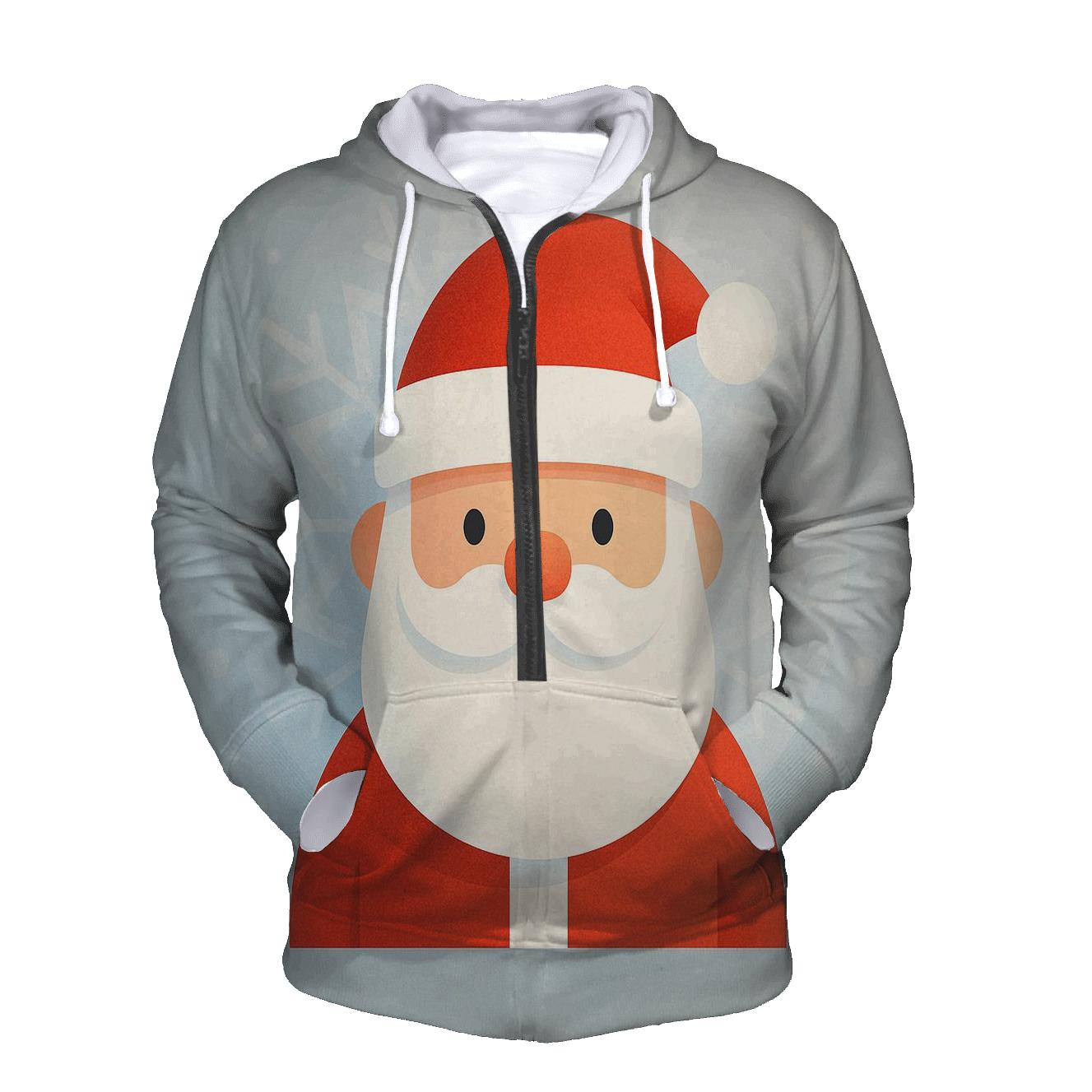 Minimalist Santa Face In Frosted Geometric Halo zip-up hoodies