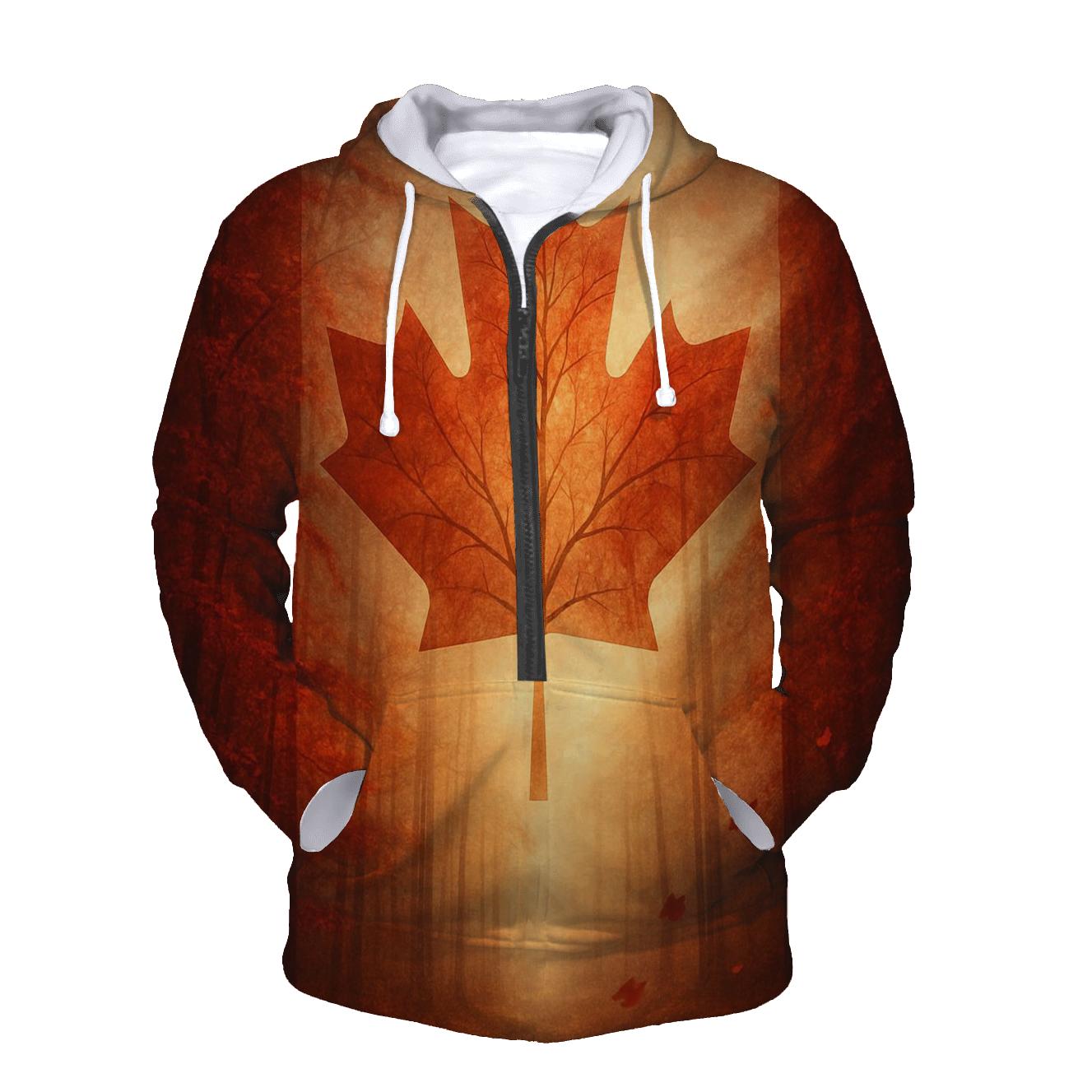 Flag Of Canada Morphing Into Maple Forest In Autumn Wind hoodie styles