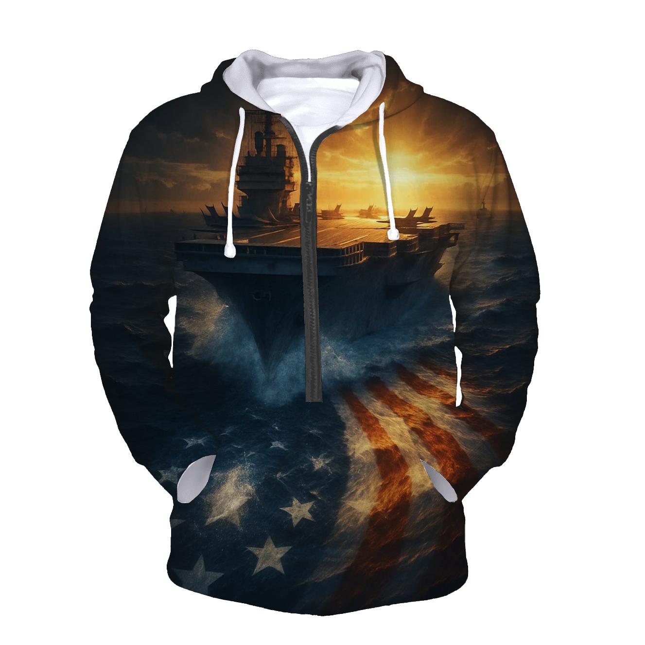 Freedom Torch Over Ocean Carrier Flag Wake lightweight hoodies