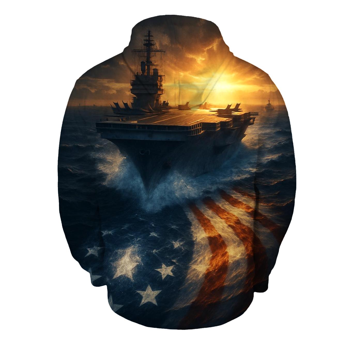 Freedom Torch Over Ocean Carrier Flag Wake lightweight hoodies