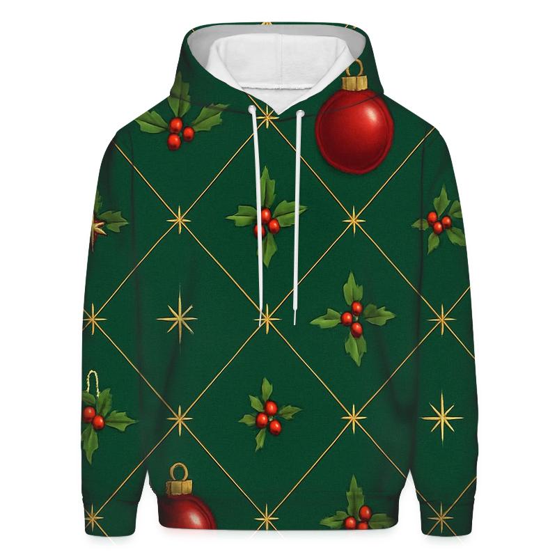 Crimson Ornament Lattice On Deep Pine Background printed hoodies
