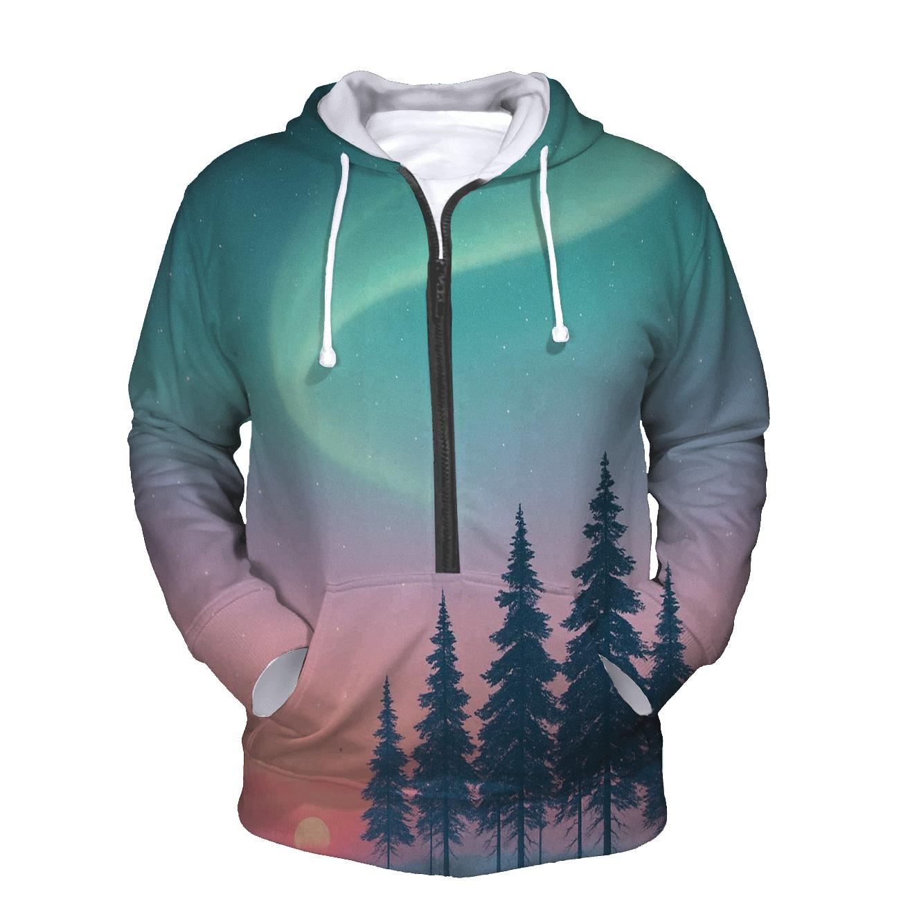 Aurora Tinged Sunset Above Polar Pines printed hoodies