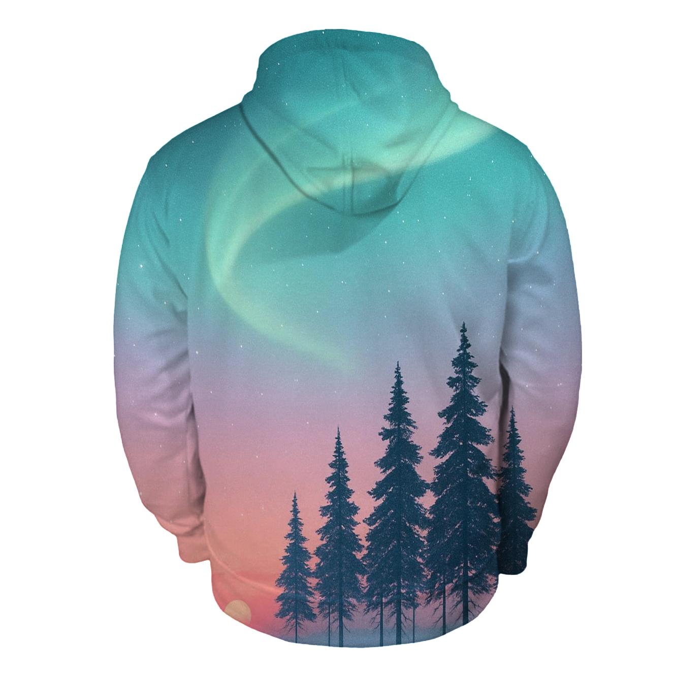 Aurora Tinged Sunset Above Polar Pines printed hoodies