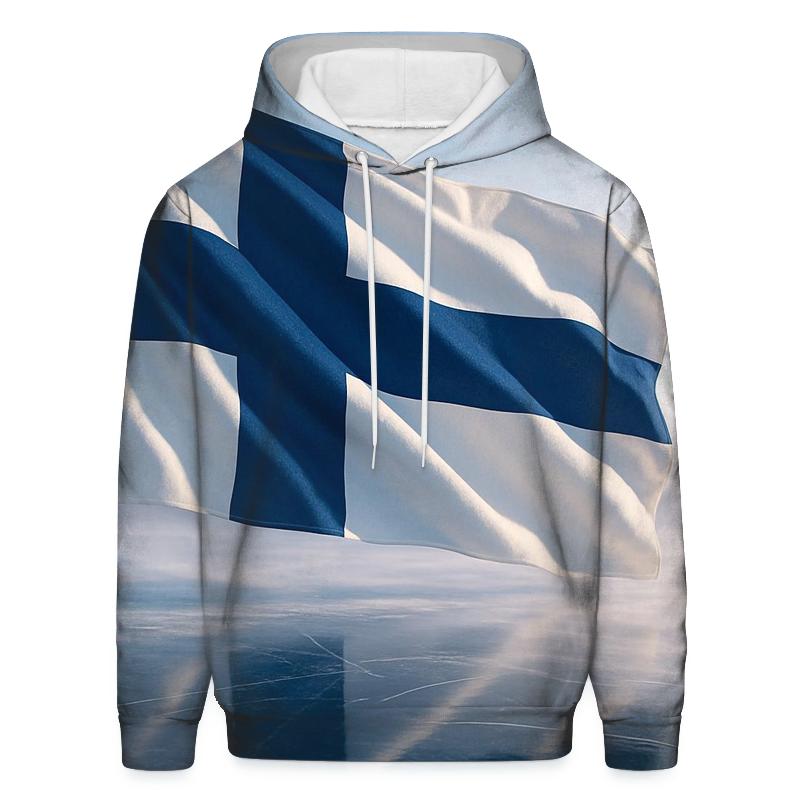 Aurora Fabric Flag Of Finland Over Frozen Lake zip-up hoodies