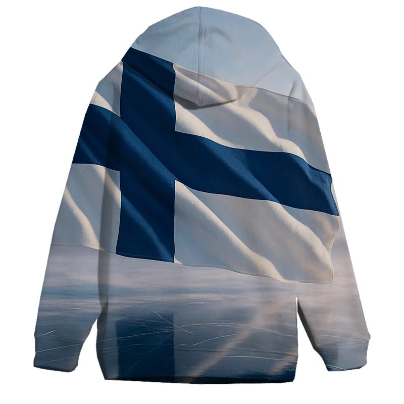 Aurora Fabric Flag Of Finland Over Frozen Lake zip-up hoodies