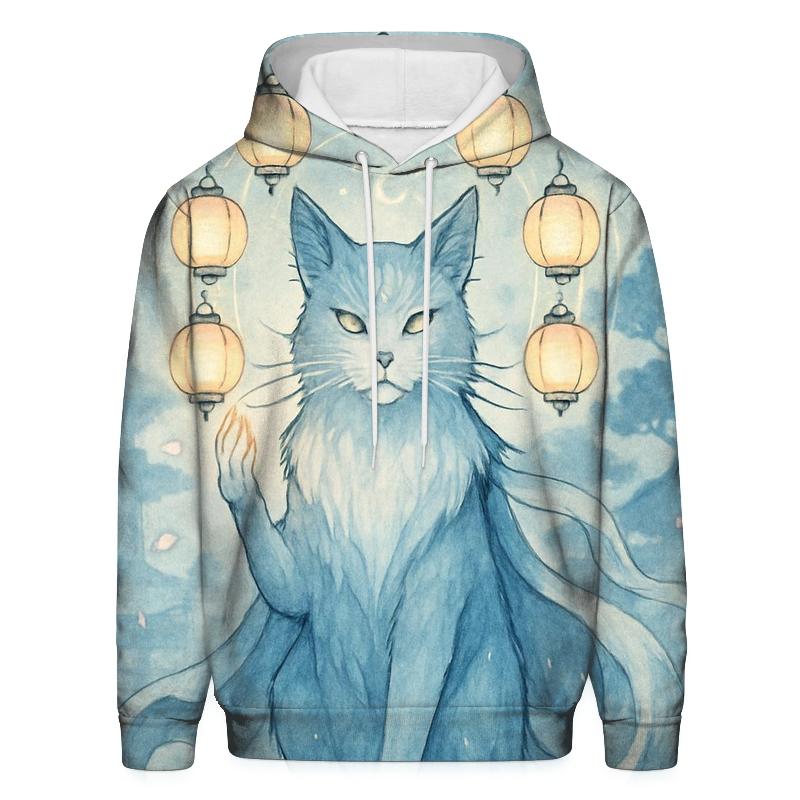 Moonlit Lantern Guardian Cat designer hoodies