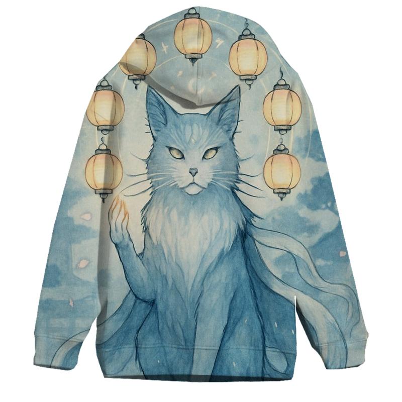 Moonlit Lantern Guardian Cat designer hoodies