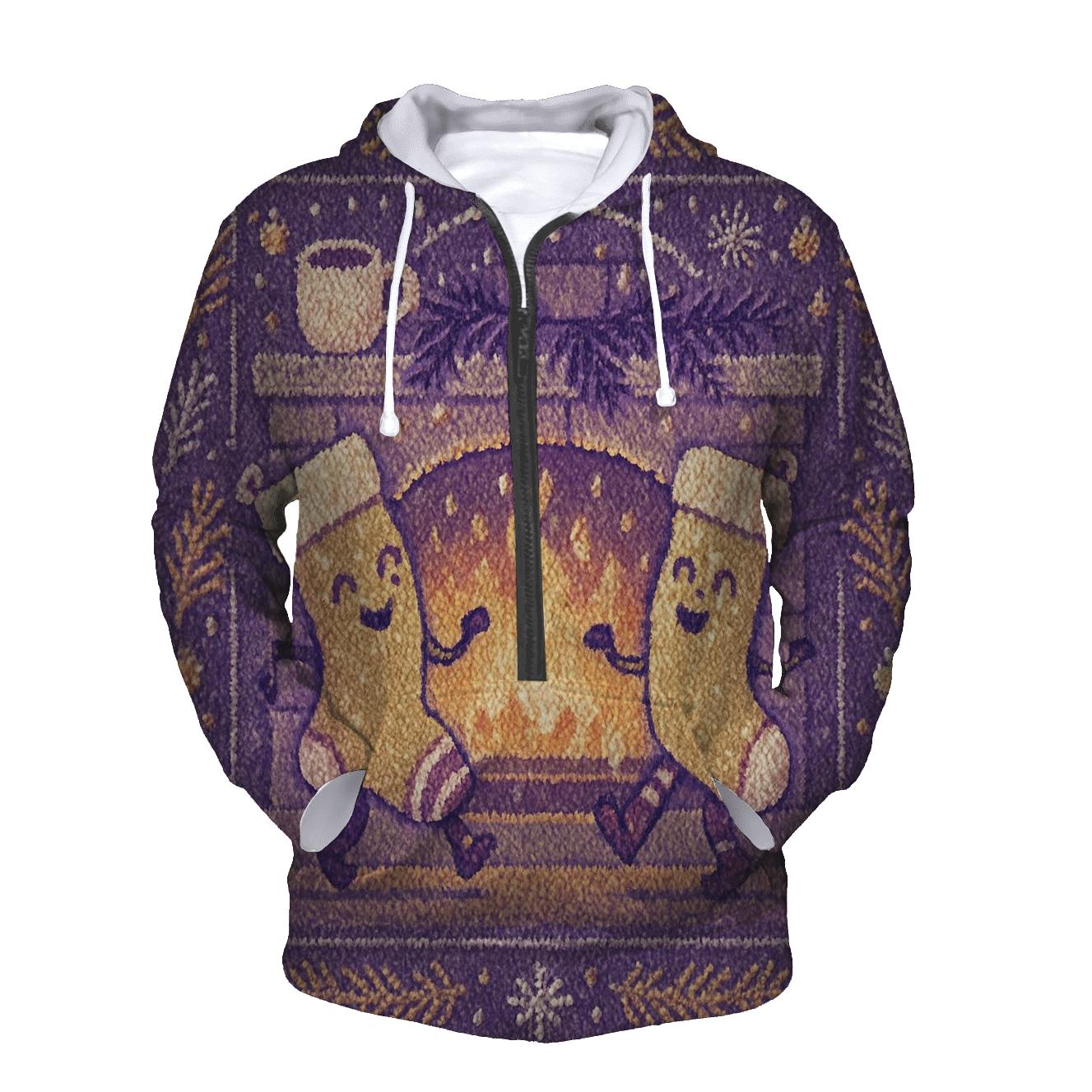 Cozy Knit Fireplace Scene With Dancing Stockings graphic hoodies