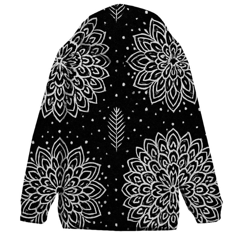 White Snowflake Rosette Medallions On Black Background custom hoodies