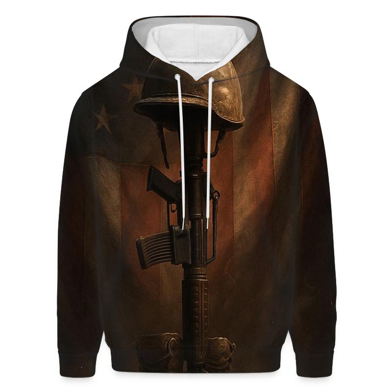 Fallen Rifle Memorial With Rising Flag Smoke premium hoodies
