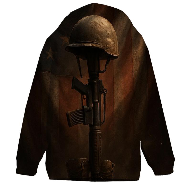 Fallen Rifle Memorial With Rising Flag Smoke premium hoodies