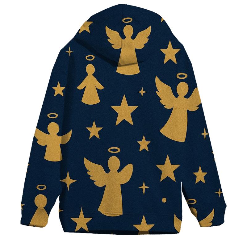 Golden Star And Angel Silhouette Scatter On Navy Background embroidered hoodies