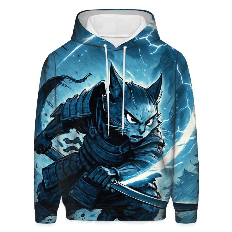 Sapphire Storm Samurai Cat graphic hoodies
