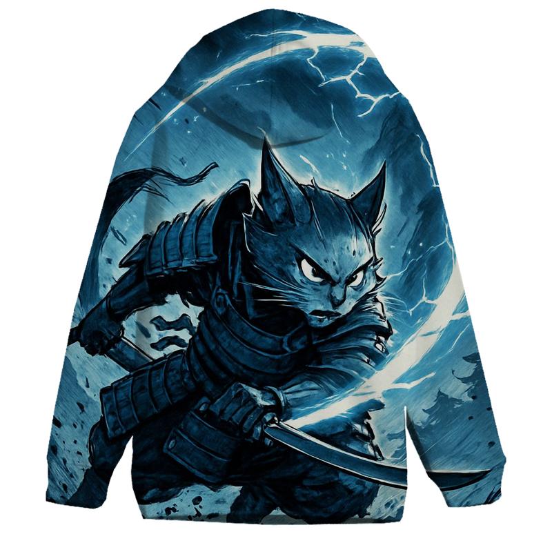 Sapphire Storm Samurai Cat graphic hoodies