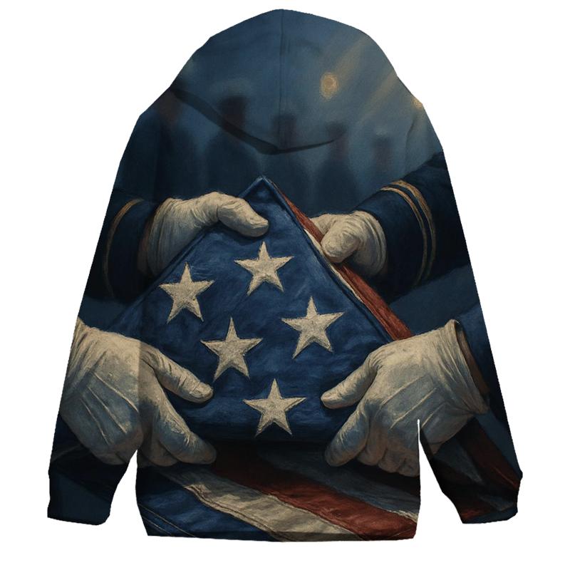 Folding Ceremony In Blue Hour Glow zip-up hoodies