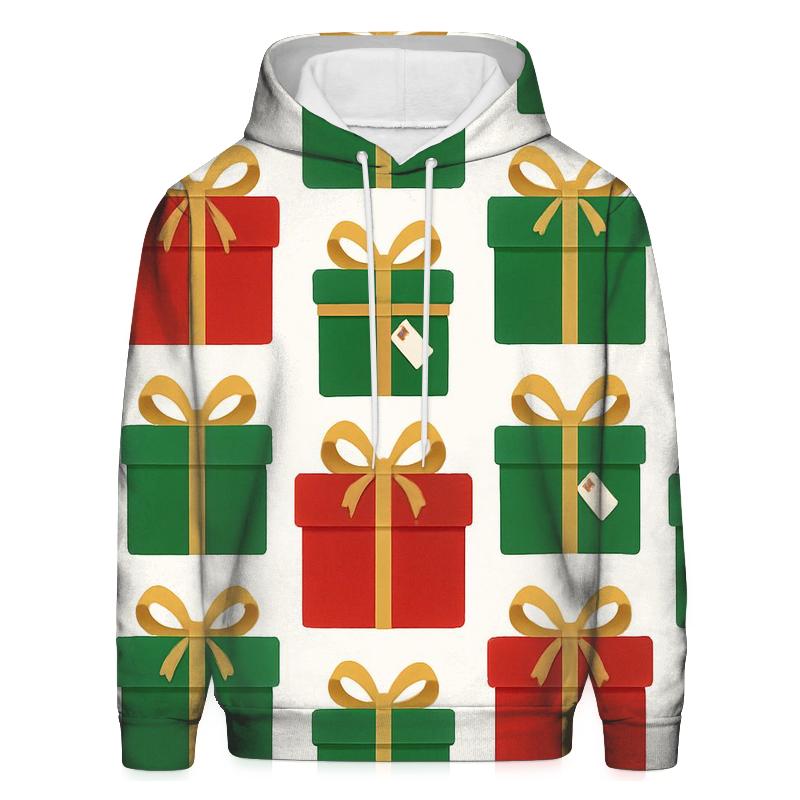 Red And Green Gift Box Grid On White Background hoodies fashion