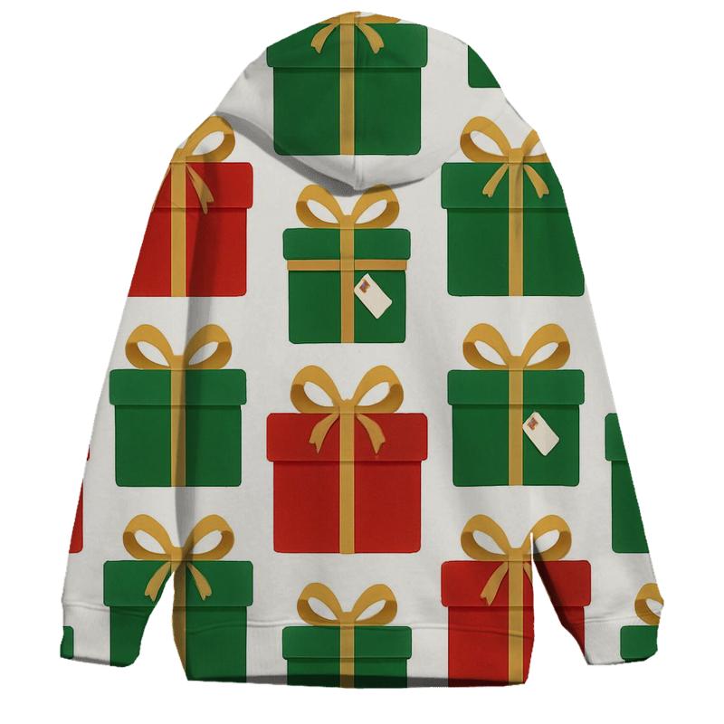 Red And Green Gift Box Grid On White Background hoodies fashion