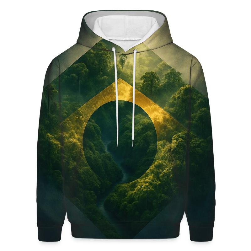 Double Exposure Flag Of Brazil With Rainforest Canopy zip-up hoodies
