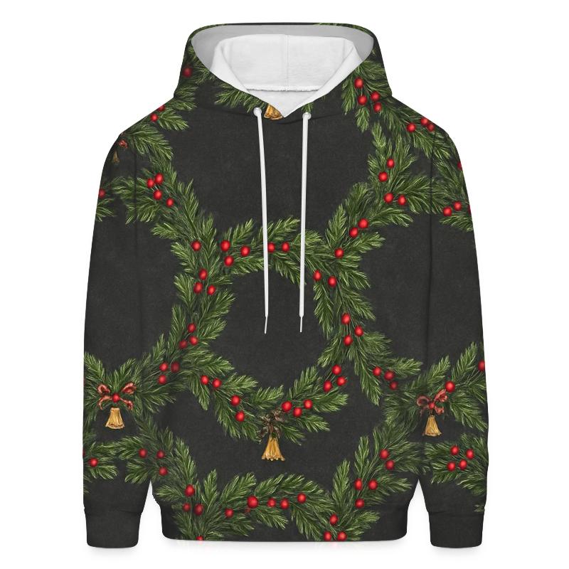 Evergreen Wreath Ring Repeat On Charcoal Background hoodies fashion