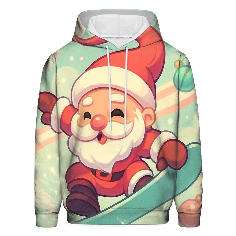 Chibi Santa Snowboard Trick Through Peppermint Clouds premium hoodies