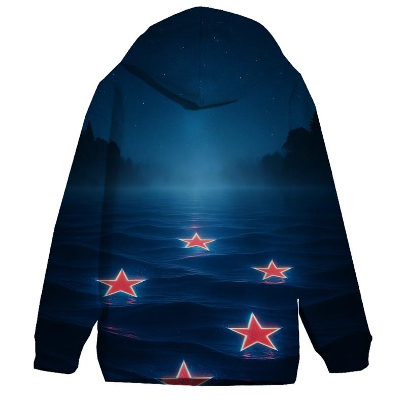 Surreal Flag Of New Zealand As Night Sky Reflection pullover hoodies