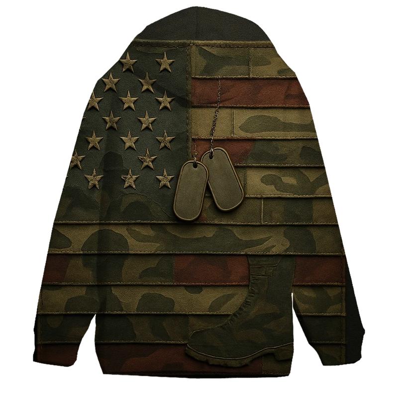 Camouflage Mosaic Flag With Service Emblems In Shadow heavyweight hoodies
