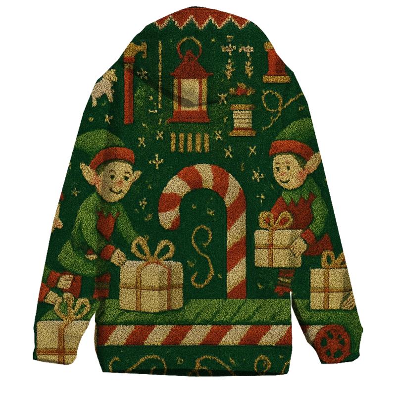 Elf Workshop Candy Cane Conveyor zip-up hoodies