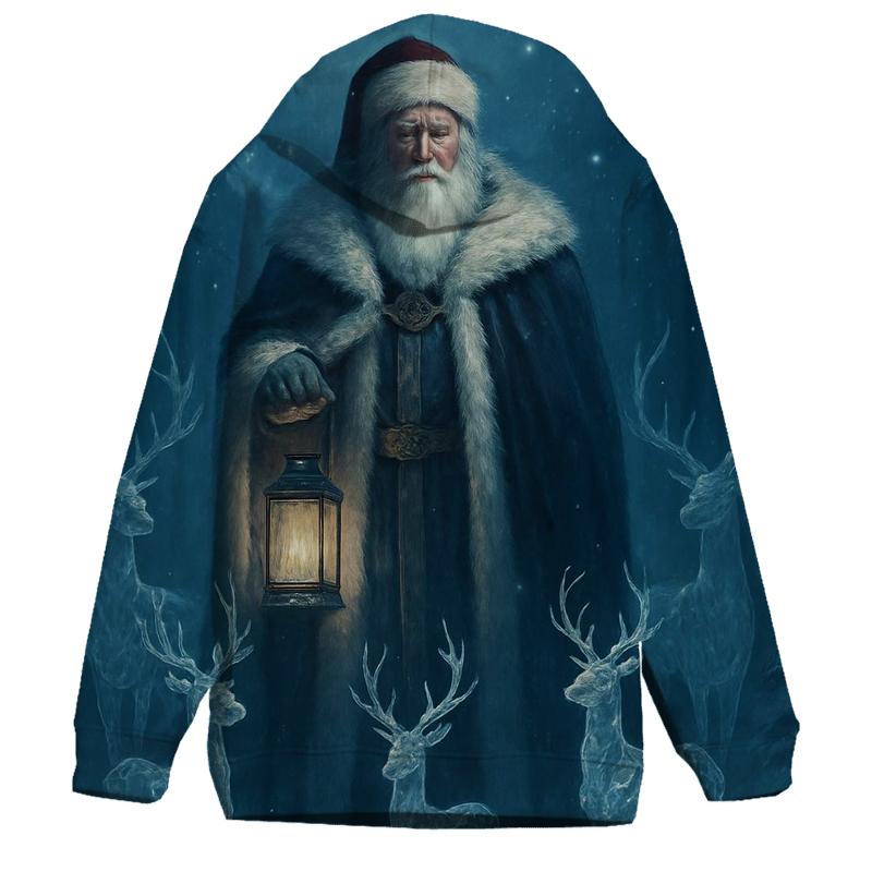 Majestic Moonlit Santa And Crystal Reindeer Parade hoodie designs