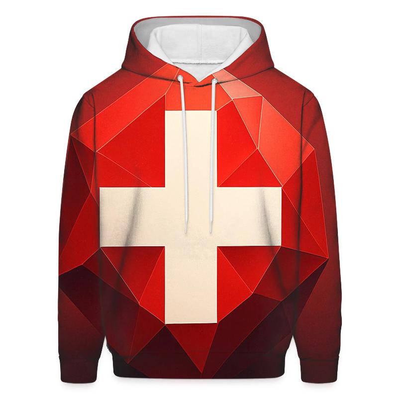 Minimalist Geometric Flag Of Switzerland As Alpine Crystal pullover hoodies