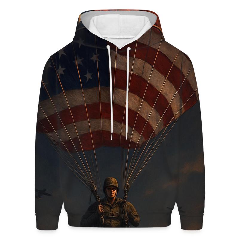 Paratrooper Descent Through Starfield Stripes heavyweight hoodies