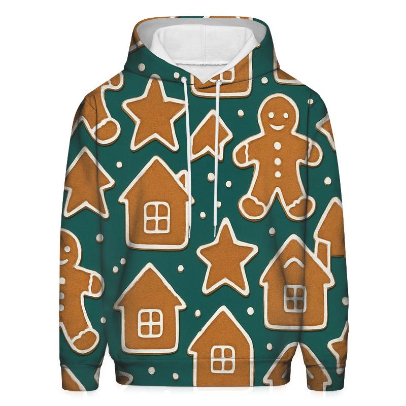 Gingerbread Cookie Tile Mosaic On Teal Background embroidered hoodies