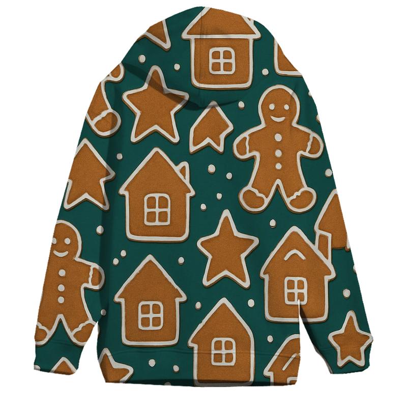 Gingerbread Cookie Tile Mosaic On Teal Background embroidered hoodies