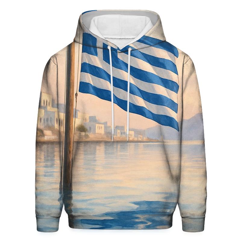 Flag Of Greece Reflected In Aegean Harbor Water hoodie designs