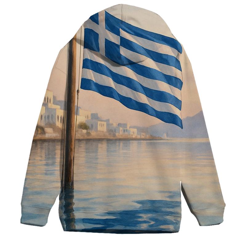 Flag Of Greece Reflected In Aegean Harbor Water hoodie designs
