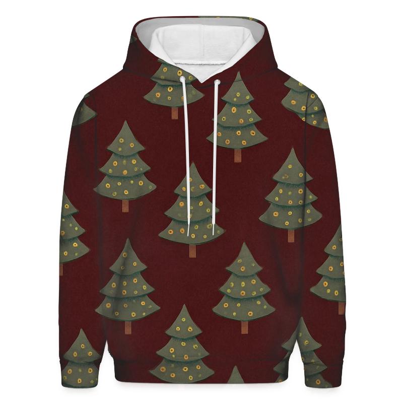 Christmas Tree Spiral Rows On Burgundy Background pullover hoodies