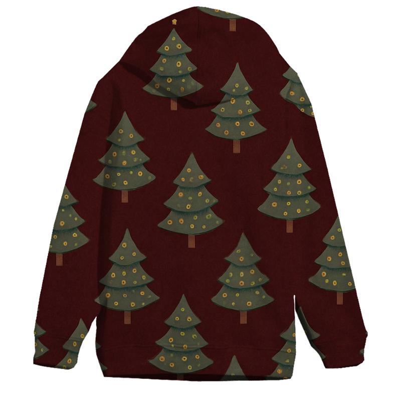 Christmas Tree Spiral Rows On Burgundy Background pullover hoodies